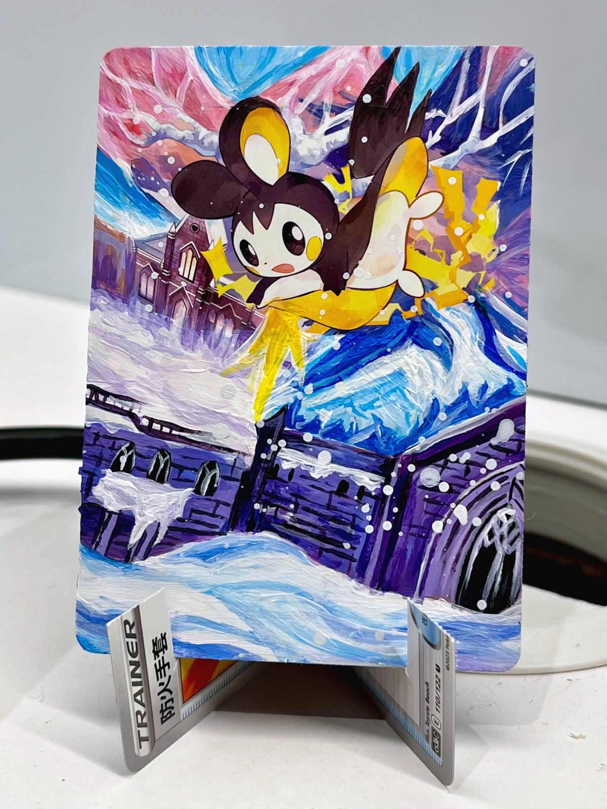 Emolga, acrylic on Pokémon card, 2026