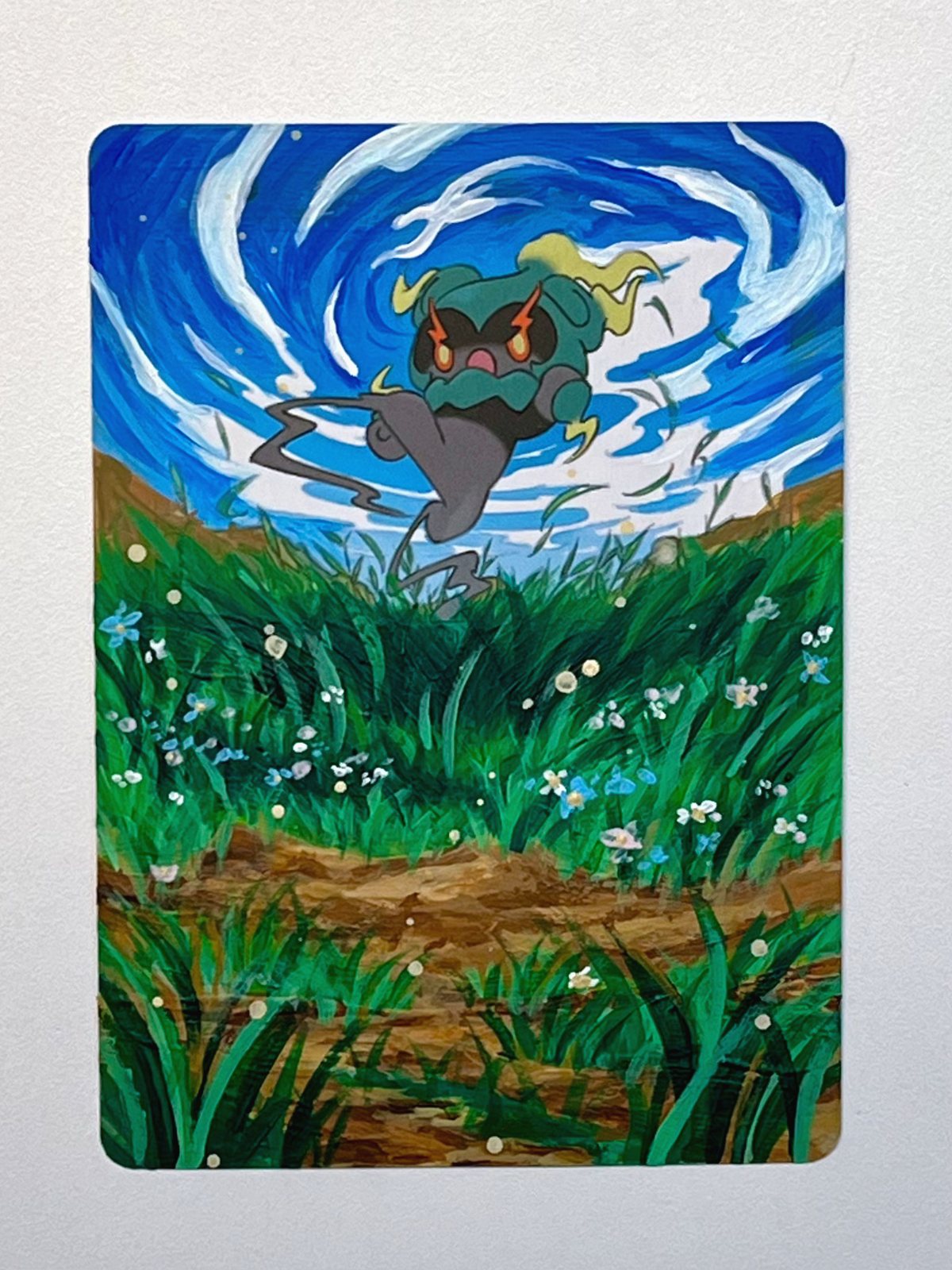 Marshadow, acrylic on Pokémon card, 2026